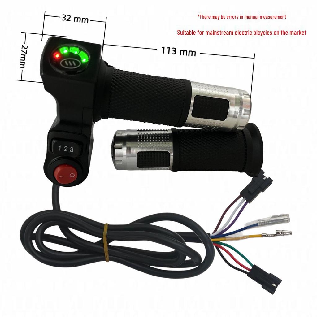 Four-Light Switch & Voltage Display Electric Bicycle Throttle Grip with Three-Speed Control