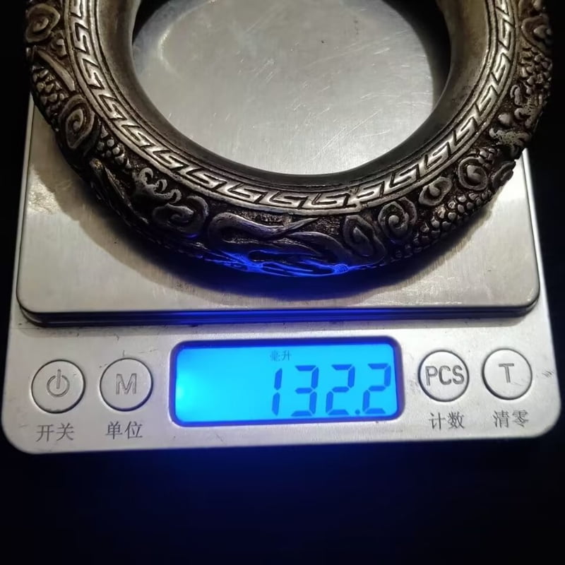 Exquisite Chinese Handmade Miao Silver Carving Dragon Spit Bead Open Bracelet Ethnic Style Zodiac Hollow Round Men's And Women's