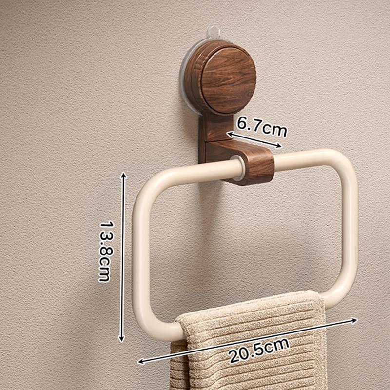 Vintage Walnut Wood Towel Ring with Suction Cup Mount, No-Drill Wall-Mounted Bathroom Towel Holder