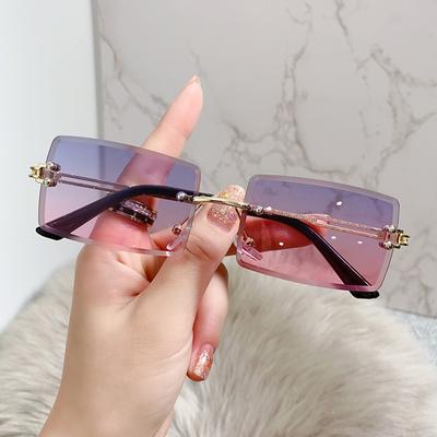 Vintage  New Sunglasses Rimless Rectangle Shades Gradient UV4  Traveling Sun Glasses for Women Xmas Gift