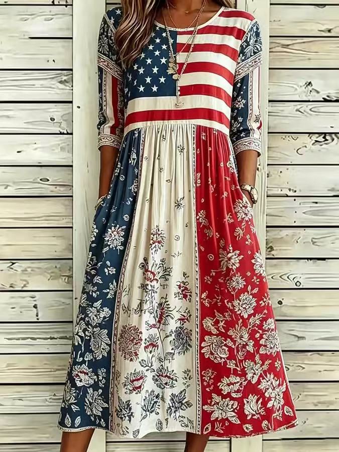 Women s new seven-quarter sleeve dress 3D digital printing casual dress S