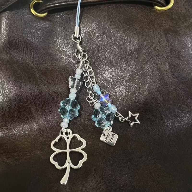 Stylish Lucky Clovers Phone Charm Handmade Craft Supplies Acrylic and Alloy Phone Chain for Bags and Adults Daily Use