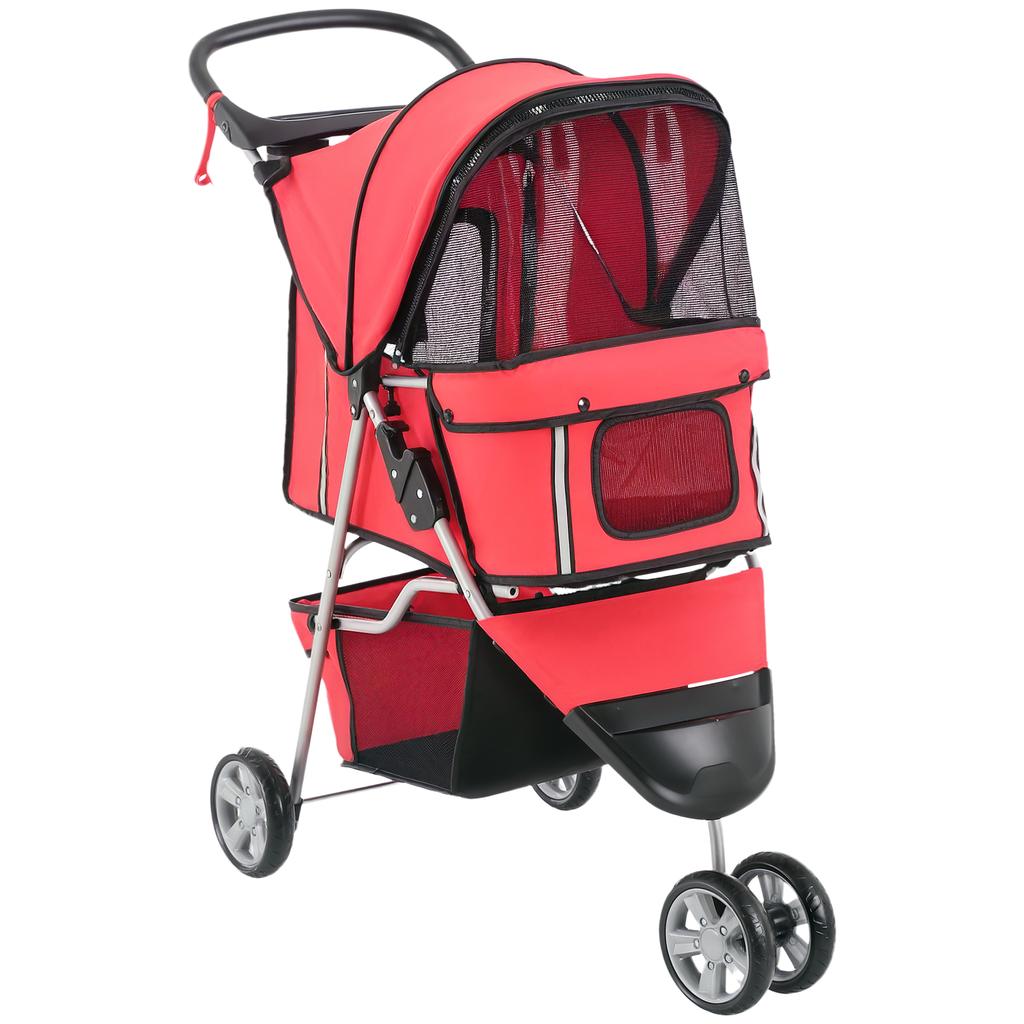 3 Wheel Pet Stroller for Small and Miniature Dogs, Red