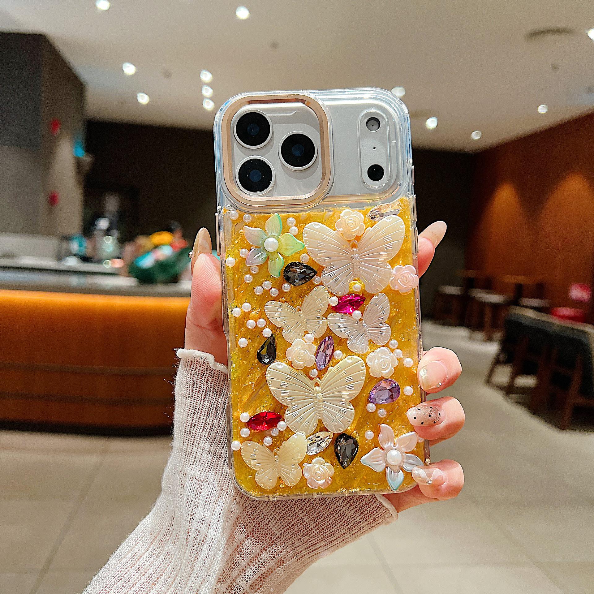 

Градиентный чехол для телефона с бабочкой и стразами для серии iPhone 11-17 iPhone 17 золотой