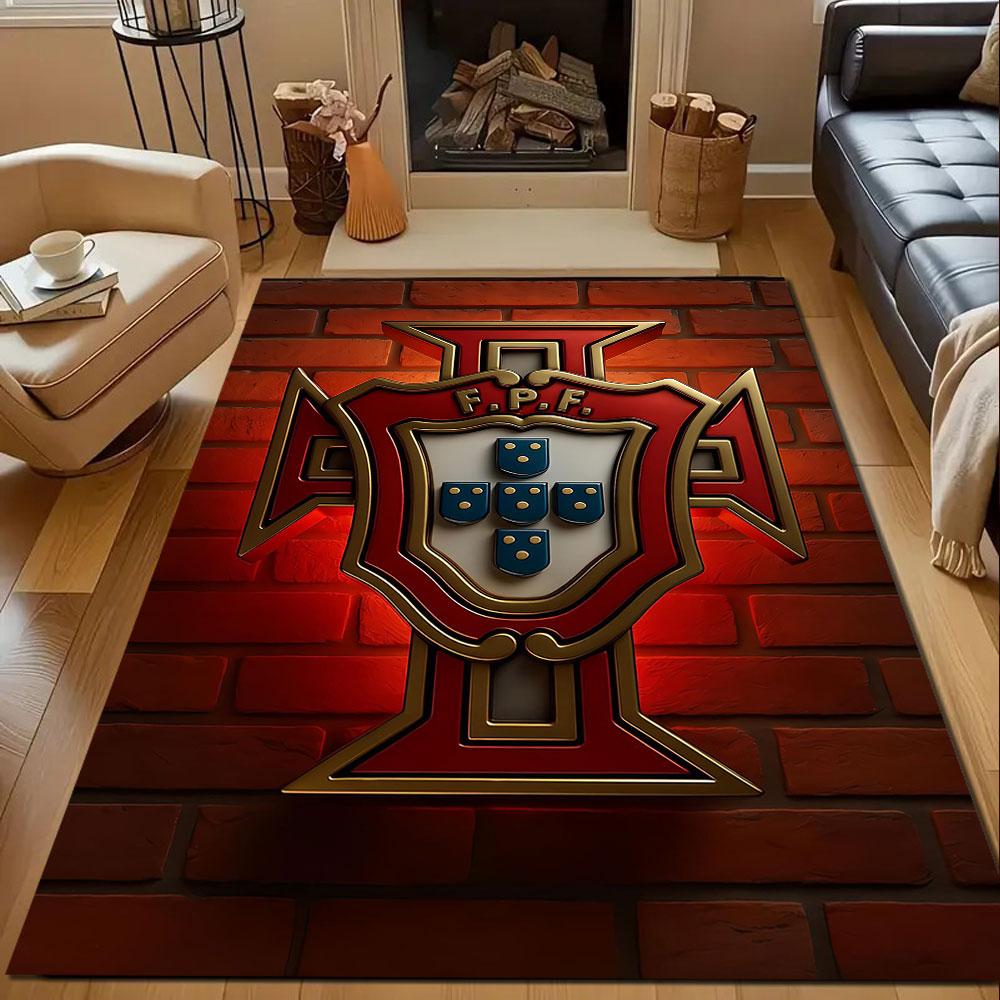 Portugal FPF Logo Design On Brick Wall Patterned Carpet, Non Slip Mat Suitable for Living Room and Bedroom Sofas