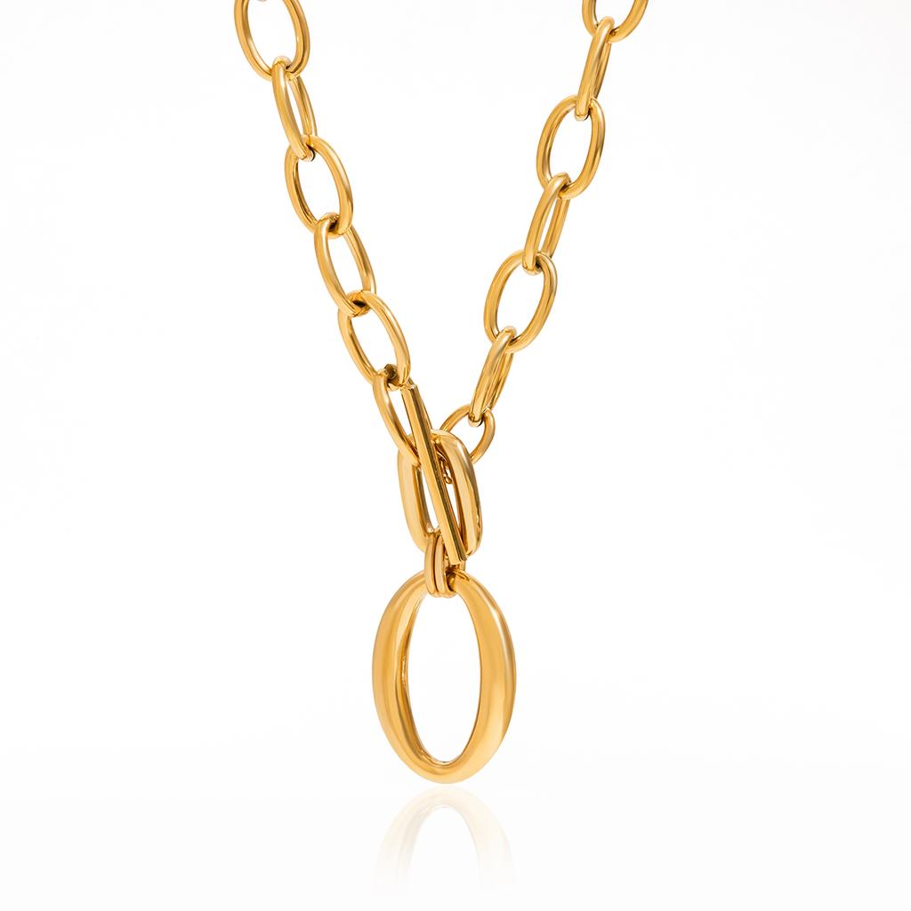 Youthway Minimalist Style Splice Chain Design Necklace Stainless Steel  Gold Color O Shape Pendant Ot Clasp Women'S Necklace