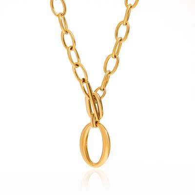 Youthway Minimalist Style Splice Chain Design Necklace Stainless Steel Gold Color O Shape Pendant Ot Clasp Women'S Necklace