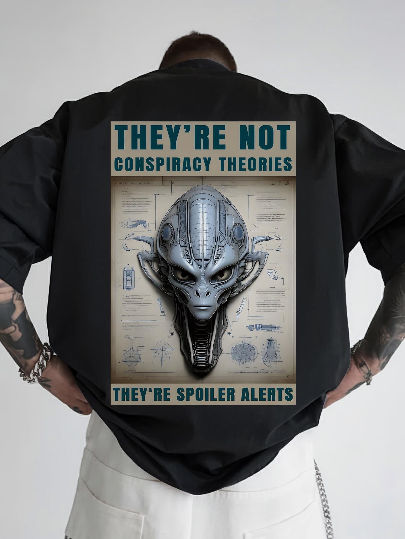 

Casual Short Sleeve T-shirt with They re Not Conspiracy Theories Graphic Print - Black Polyester Crew Neck M