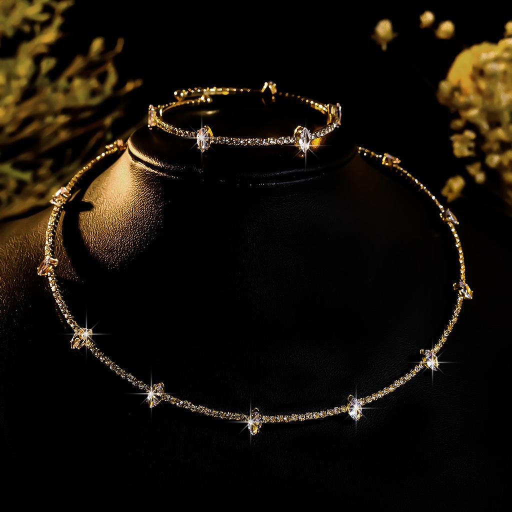Conjunto de Colar e Brincos de Diamante de Luxo Acessórios para Festa Vestido de Casamento Jantar Corrente de Colar e Brincos de Strass da Moda para Meninas