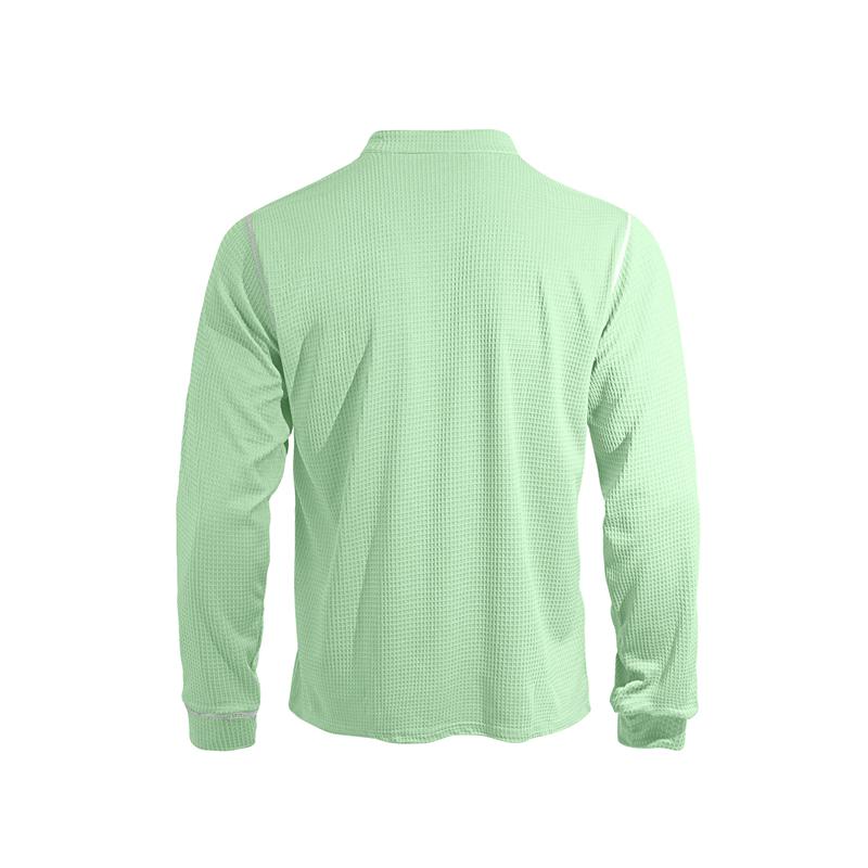 New Men's Waffle Long-sleeved Shirt with Patch-style Buttons, Henry Collar, Pocket-style Casual Outdoor Sports Men's Polo Shirt