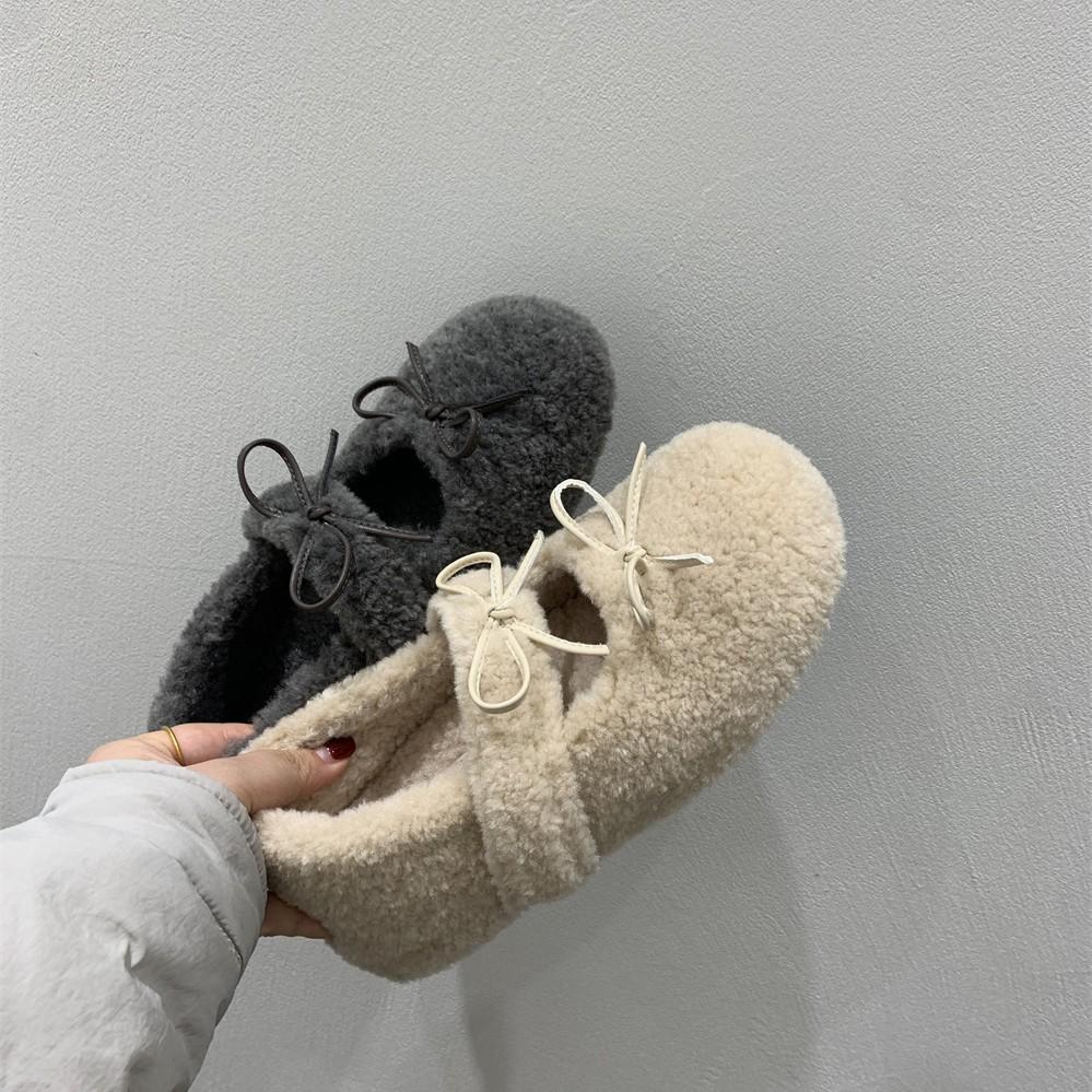 Inner Height Increase 4CM Autumn and Winter with Skirt Warm and Velvet Mary Jane Shoes Fluffy Shoes Soft Sole Single Shoes Women's Shoes French Shoes