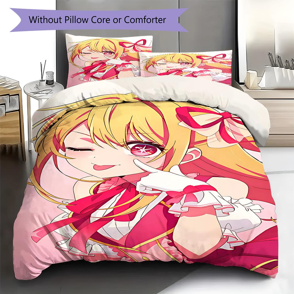Oshi no Ko Pattern Bedding,Quilt Set Quilt Cover Pillowcase Home Birthday Gift (1 * duvet cover + 2 * pillowcase, without core)