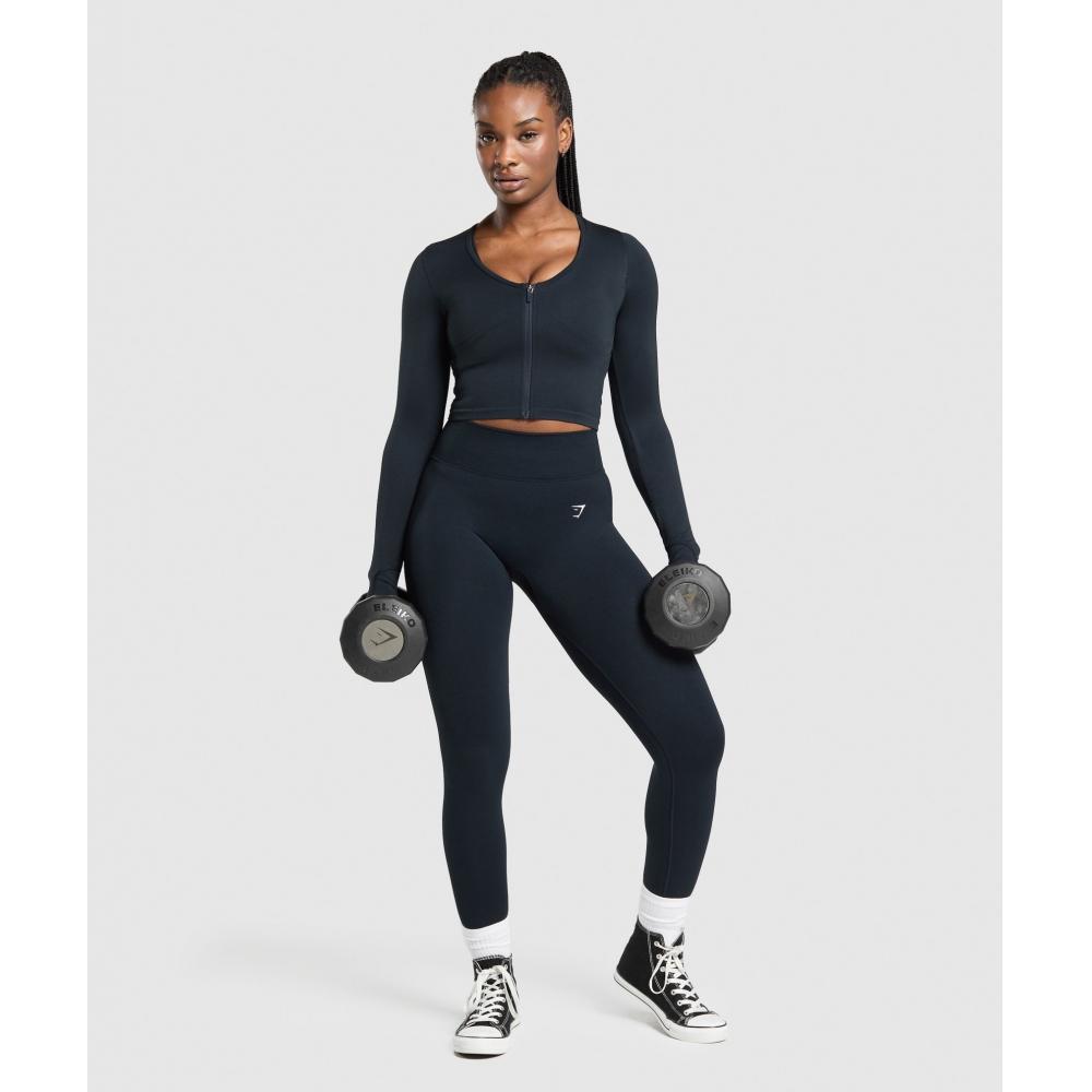 Gymshark Lift Seamless Zip Up Jacket Midnight Blue Black Marl B2c9h Ucvj