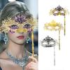 Fancy Dress Party Eyewear Mask Metal Handheld Stick Half Face Venetian Masque Rhinestones Women Mask Prom Ball Masquerade