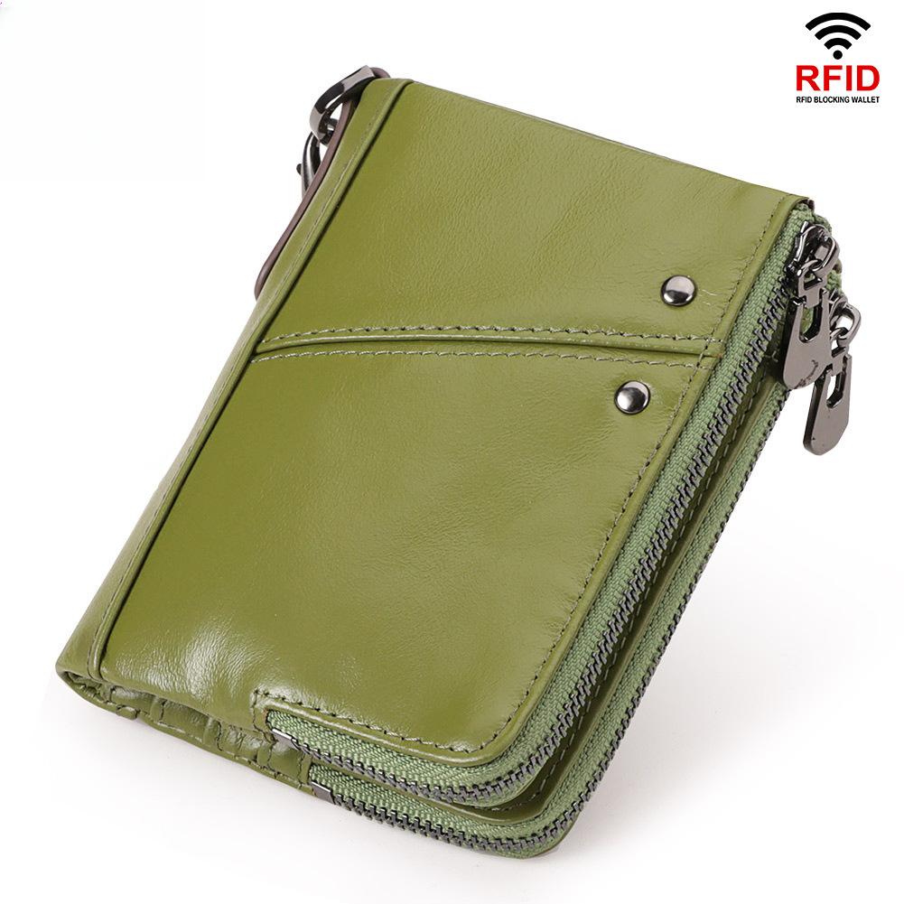 RFID Leather Multicolor Wallet Short Double Zipper Vertical Wallet Fashion Casual Coin Purse