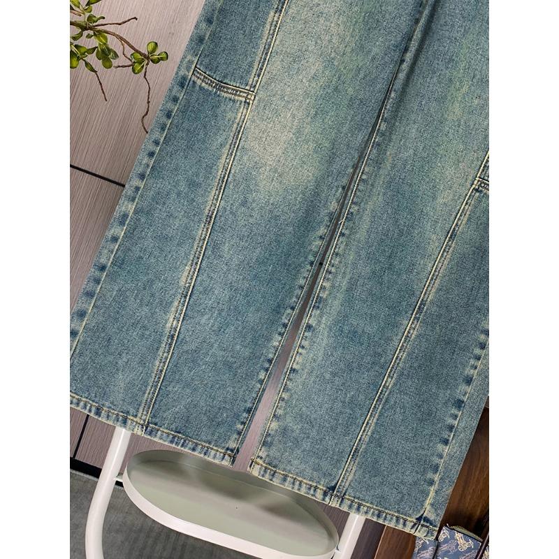 DIMANAF 2025 Plus Size Autumn Blue Basic Elastic Jeans New Pants Women Loose Denim Wide-leg pants Big Casual Pants 6XL