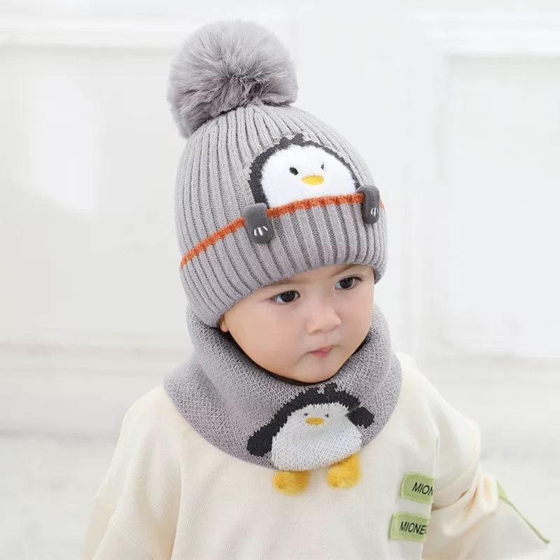 Children's Autumn and Winter Hat and Scarf Set, Boys and Girls' Thick Yarn Knitted Scarf and Ear Protection Two-piece Set
