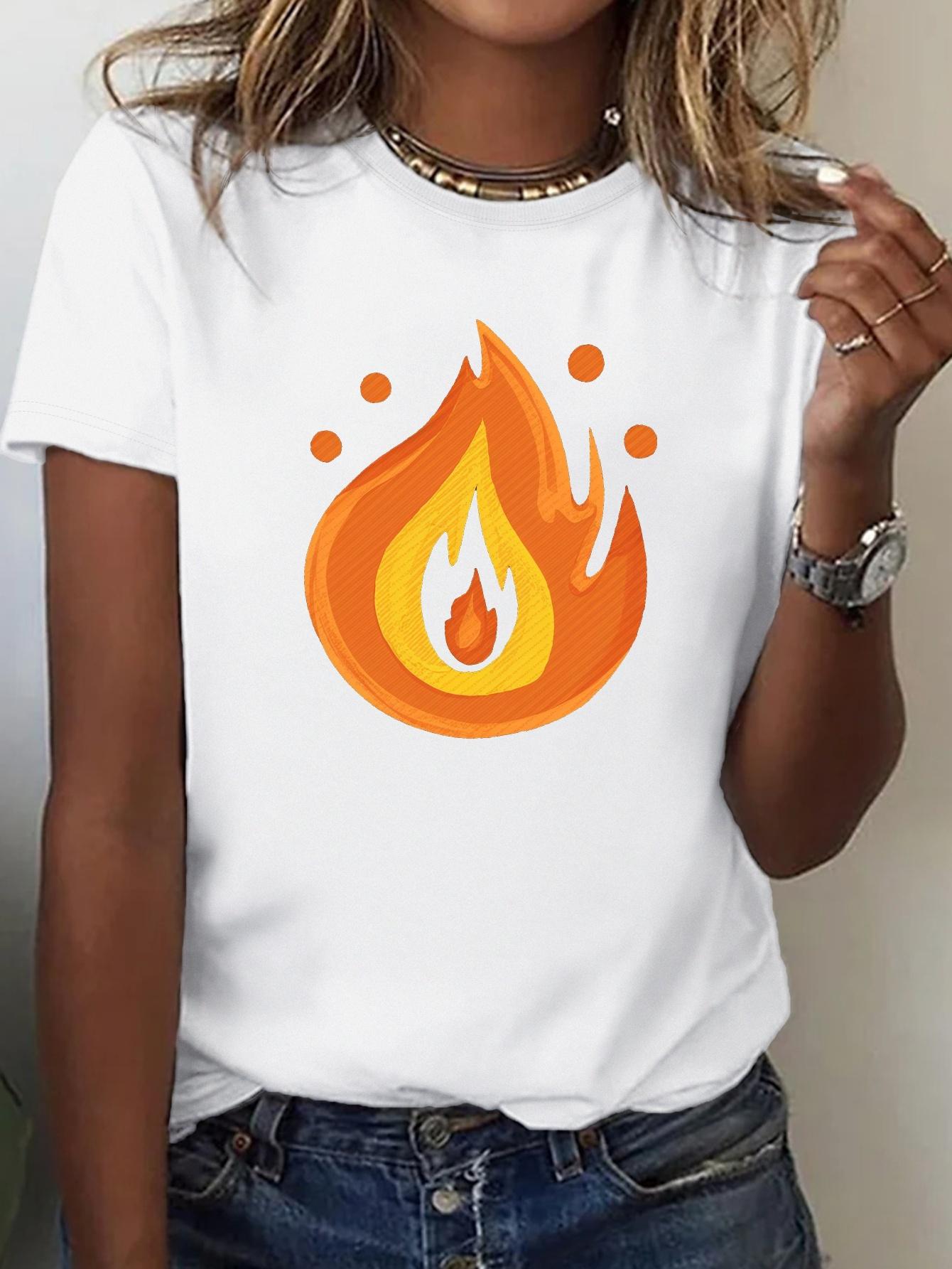 

Abstract Flame Illustration Print Cartoon Womens Tshirt Comfort Fit Short Sleeves Comfortable Soft Summer Fashion Clothing S