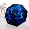 1pc Blue Rose Print Automatic Folding Umbrella - 8-Rib Durable Iron Frame, Compact Portable for Daily Travel yy251205047