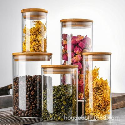 Glass Storage Jar with Bamboo Lid - Moisture-Proof, Food-Grade, Transparent Kitchen Container