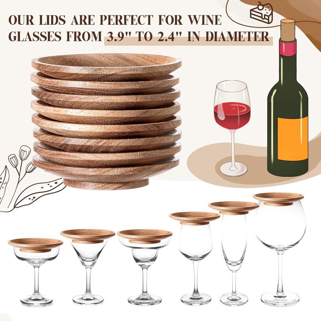 Mumufy 8 Pcs 4" Acacia Wood Wine Glass Charcuterie Topper Wine Glass Topper Charcuterie Plate Mini Charcuterie Board for Christmas Party Family