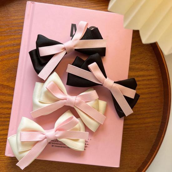 2Pcs Girl Hair Pins Bowknot Decor Double-Layered Ribbon Design Side Bangs Hair Clips Hair Accessories Daily Wear
