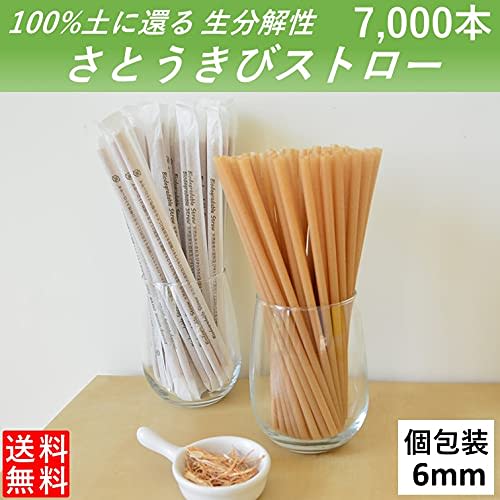 Biodegradable Sugarcane Straws, 210mm Long, 6mm Diameter, Individually Wrapped In Paper, Pack of 200