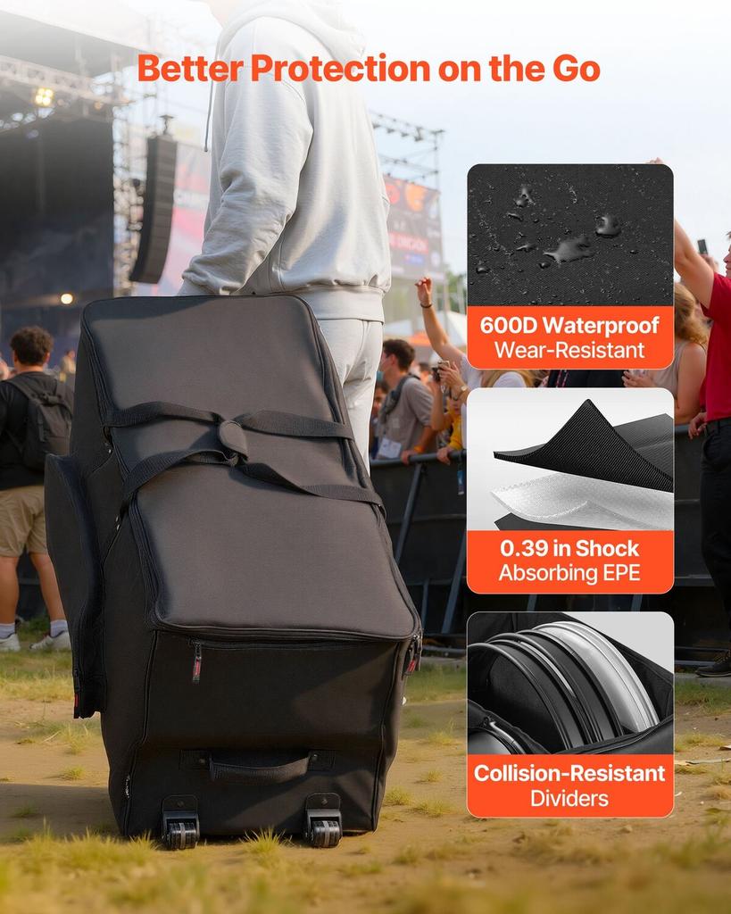 Electronic Drum Kit Bag, 600D, Padded Drum Bag with Wheels, Large 920 x 420 x 410 mm Interior, Lightweight Travel Case with Detachable Dividers, and