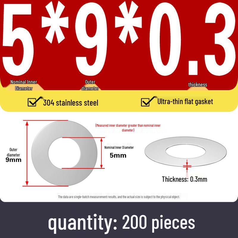 Plochá podložka z nerezové oceli 304 pro nastavení vůle hřídele (0,1/0,2/0,3 mm)
