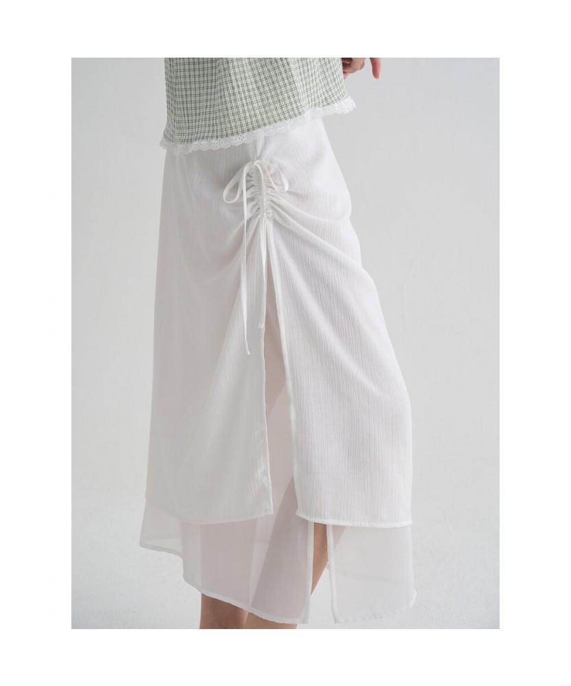 8SECONDS Sheer Layered Skirt (Solid) White