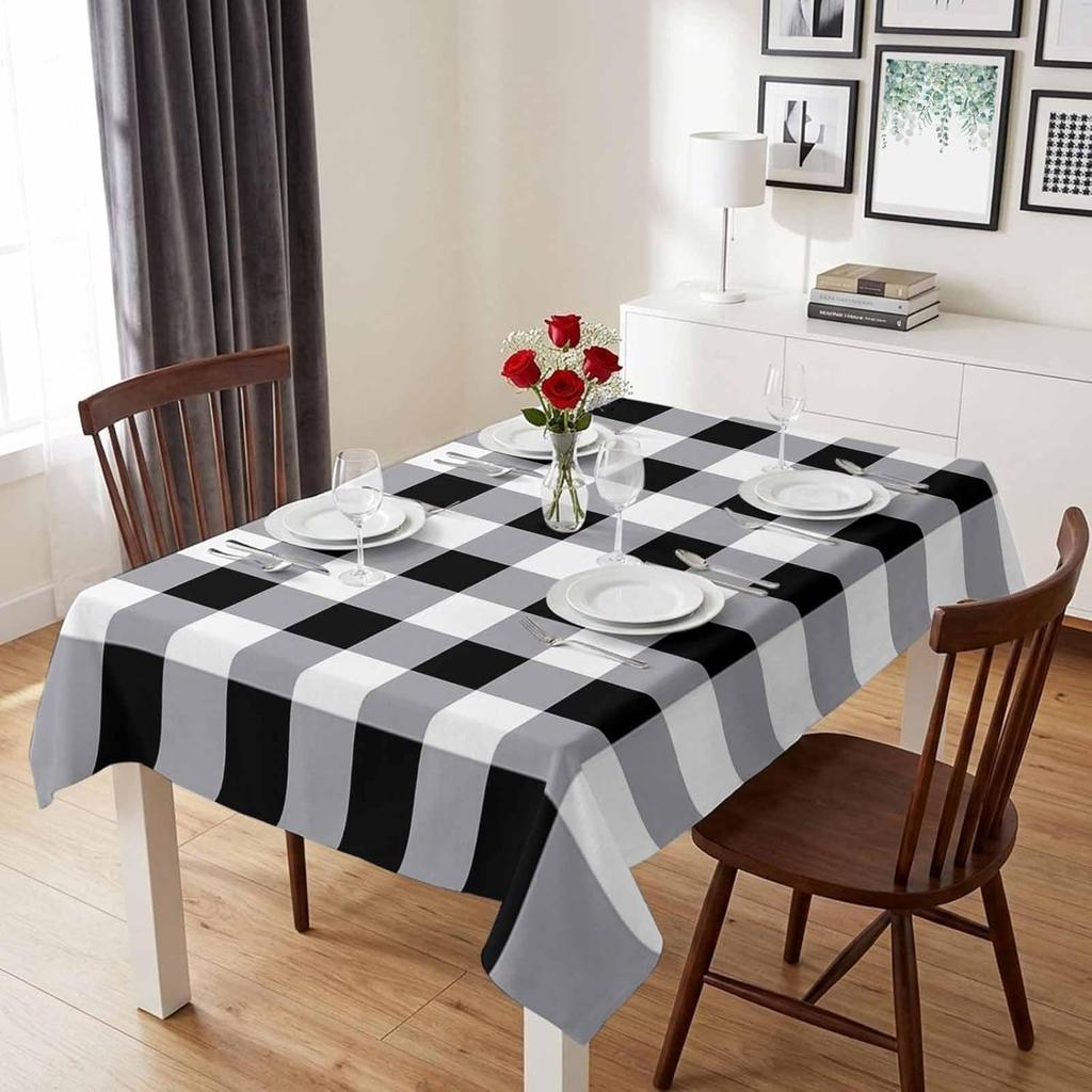 Black White Grey Rectangle Tablecloth for Table Decor Wedding Party Waterproof Reusable Table Cloth for Table Indoor Outdoor