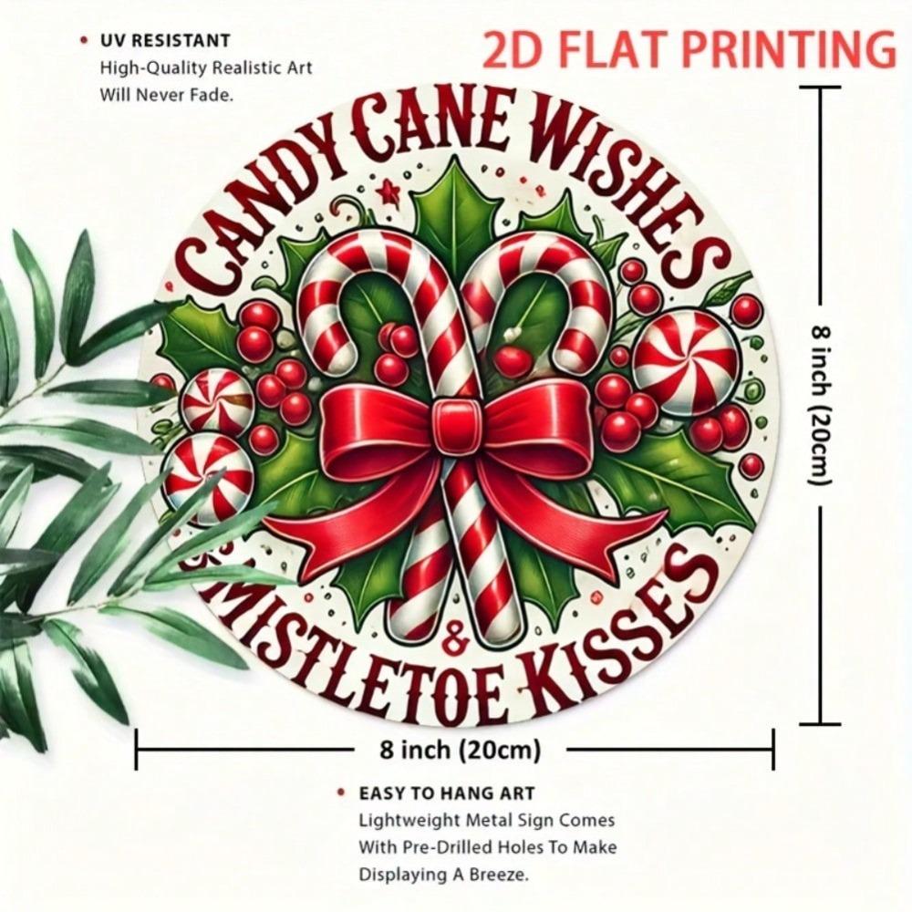 Vintage Rustic Metal Wall Decor Round Sign Holiday Home Decor Candy Cane Wishes Iron Art