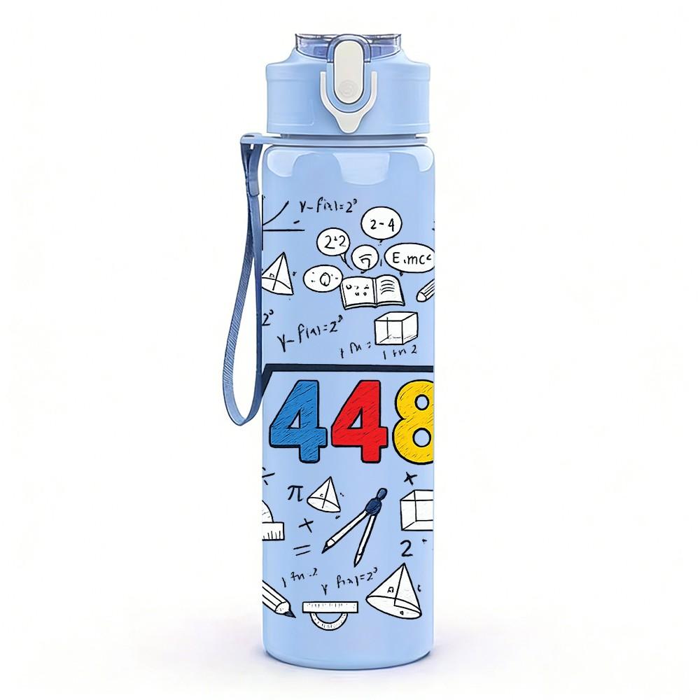 1PC Number 4489 Text Slogan Print 750ml Color Plastic Sports Water Bottle Leakproof Flip Straw Lid Suitable for Sports Office Home Use