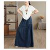 DIMANAF 2026 Autumn Winter Women Plus Size Denim Long Skirts Trousers Bottoms Cotton Loose Casual Oversize Denim Blue Skirt