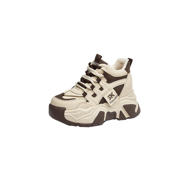 Nuovi scarponcini invernali versione coreana con rialzo interno scarpe casual da papà suola platform tacco a zeppa scarpe da studente abbinamento colori versatile scarpe da donna