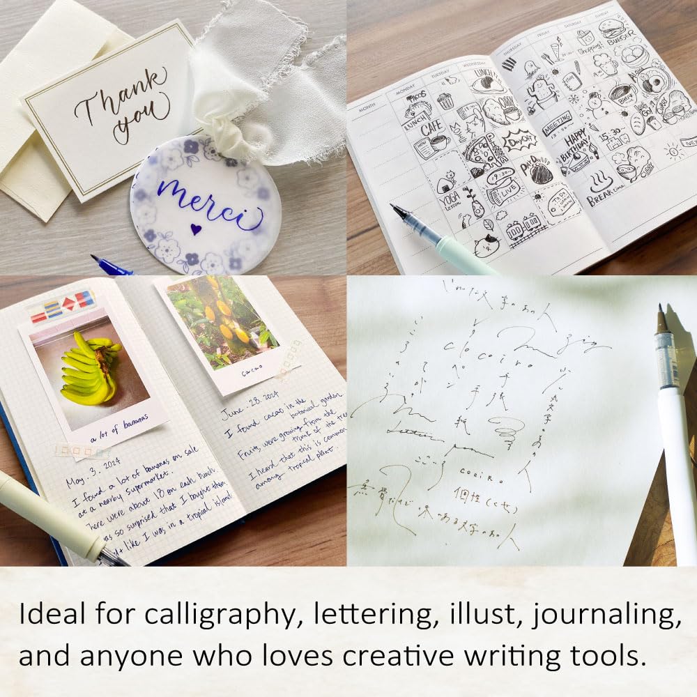 Kuretake Zig Letter Pen COCOIRO Extra Fine Brush Black Made in Japan Refill, Nib, Ink, (POTTER'S PINK, Black)