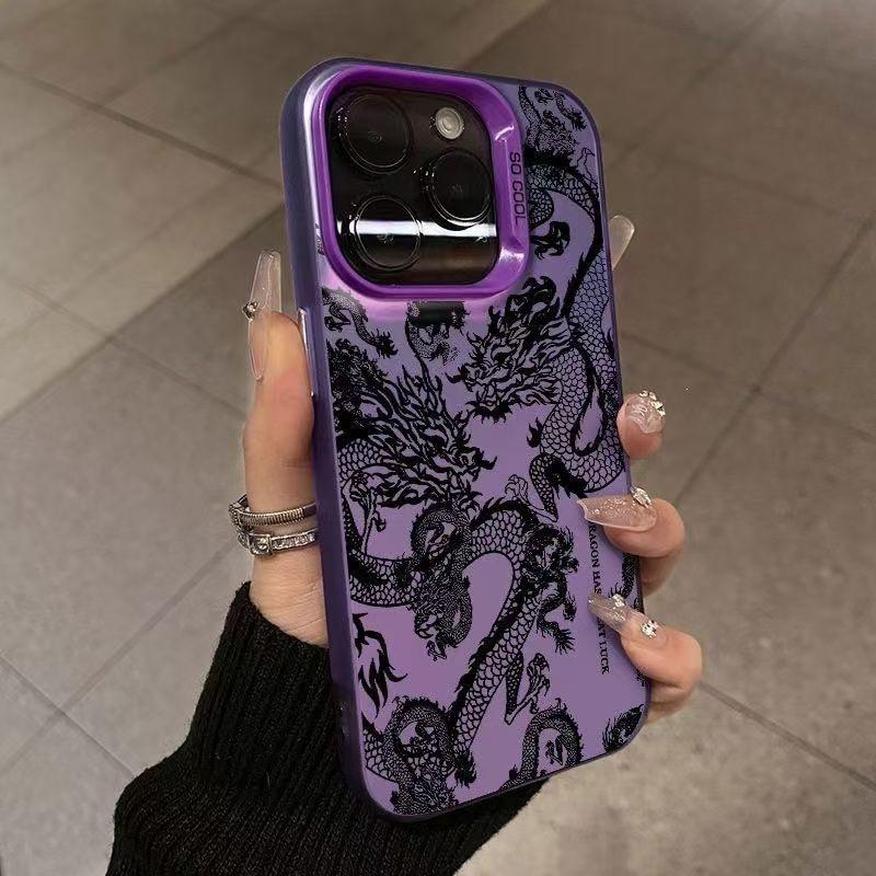 English Black Dragon Applicable iPhone15promax Mobile Phone Case Apple 14 Matte Colored Silver 13 12 11 Anti-drop XS