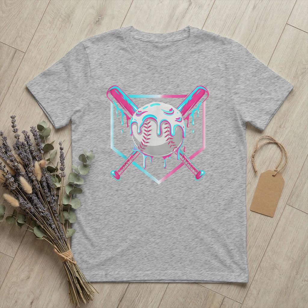 Hipster Baseball Sport Ice Cream Drip TShirts for Unisex Round Collar Pure Cotton T Shirts Funny Meme Short Sleeve Tees Clothing