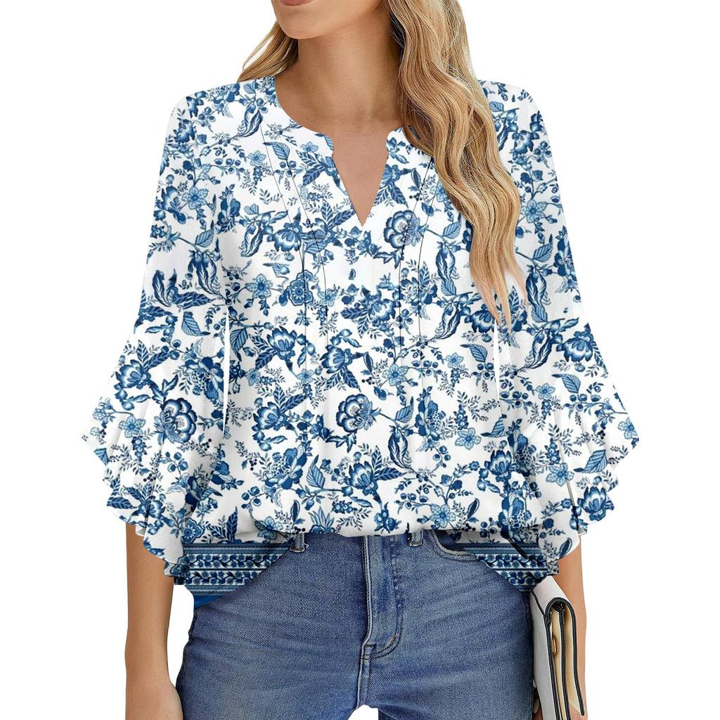 Womens Flowy Tunic Tops Short Sleeve Shirts Round Neck Ladies Blouses Summer Fashon