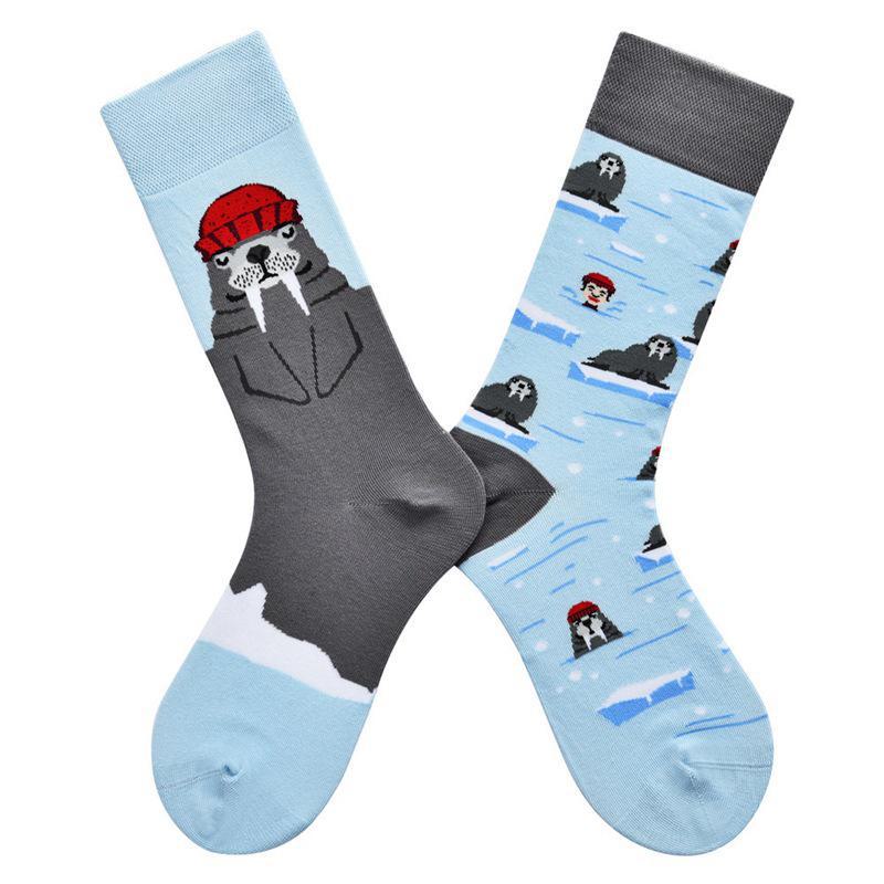 Asymmetrische Baumwollsocken mit Cartoon-Ente – trendiger Streetstyle für Damen, mittlere und hohe Röhre, ohne Knochendesign