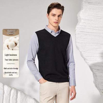 Men's Faux Two-Piece Shirt Collar Knitted Sweater
