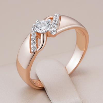 Anelli Lussuosi Lucidi in Zircone Naturale per Donna Colore Oro Rosa Incastonatura Mista Design Sottile Gioielli Quotidiani Sposa Matrimonio