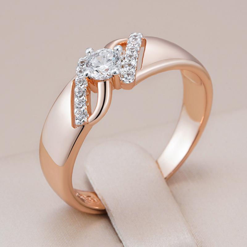 Anelli Lussuosi Lucidi in Zircone Naturale per Donna Colore Oro Rosa Incastonatura Mista Design Sottile Gioielli Quotidiani Sposa Matrimonio