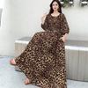 Fattened extra large size floral long-sleeved dress 100kg fat girl long dress one-word shoulder loose maternity dress
