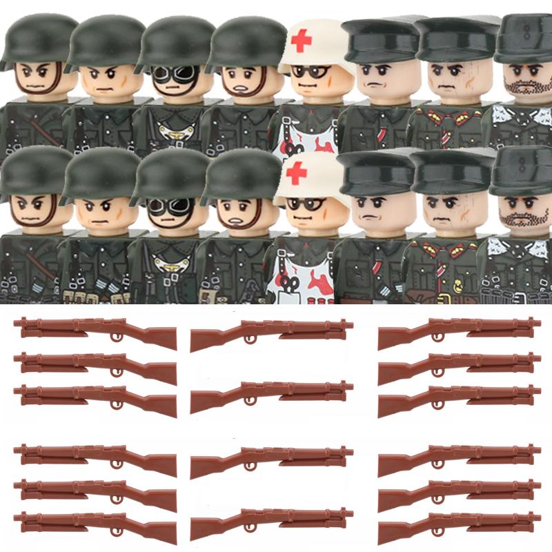 Non-Toxic Military Army Soldier Figures Building Blocks Ww2 German Medical Corps Zombie Infantry Weapons Helmet Mini Bricks Kids Toys