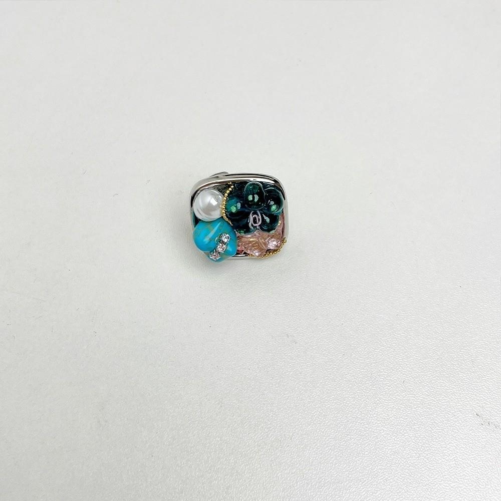 Rhinestone Turquoise Rings Stackable Western Geometric Ring Fashion Glass Flower Ring  Jewelry