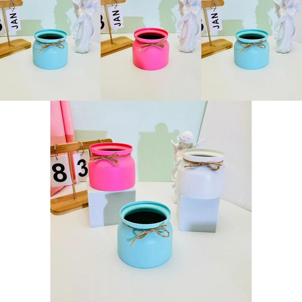 Macaron Edging Butterfly Bow Flower Pot For Faux Plant Arrangements Wedding Hotel Decor Accessory