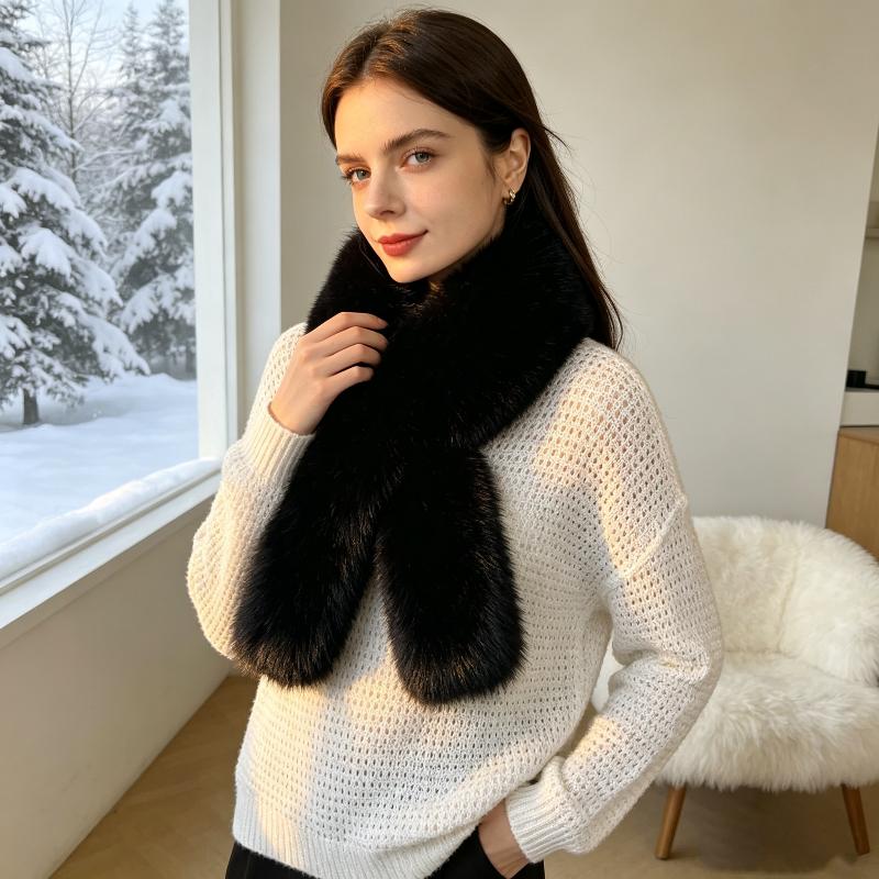 1Pcs Imitation Fox Fur Cold Resistant Collar Scarves Neck Warmers Plush Fluffy Fur Scarf Thicken Solid Color Warm Neckerchief