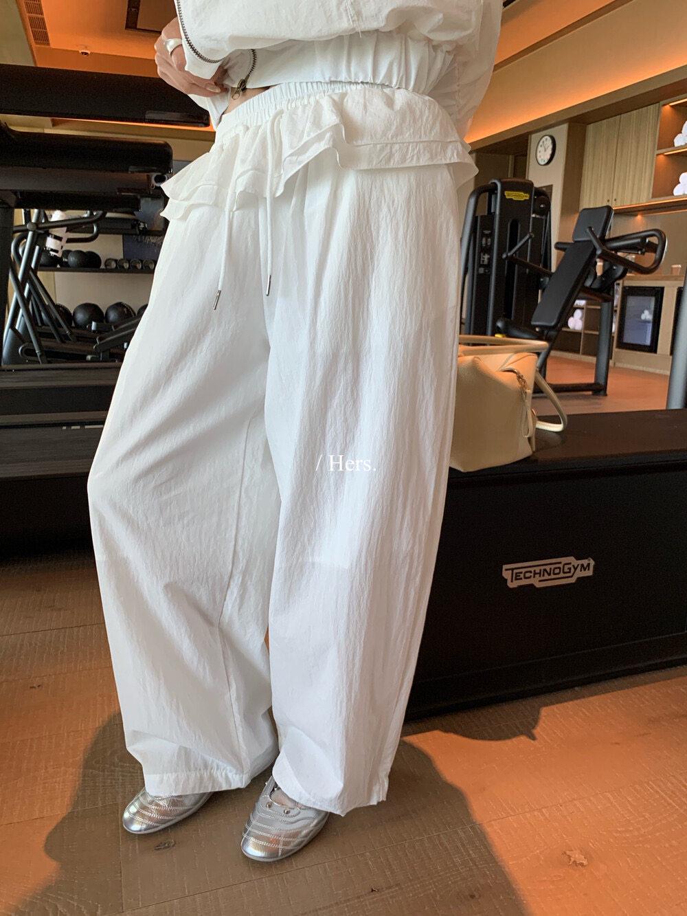 

HERS2026 Spring High-Waisted Ruffled Wide-Leg Pants with Elastic Drawstring Waist - Women s Casual Slimming Pants One Size белый
