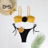 2Pcs/Set Women Bikini Set Sling Flower Decor Bra Lace-Up Briefs Set Three-Dimensional Flowers Adjustable Shoulder Straps Swimsuit